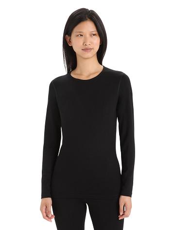 Women's Icebreaker Merino 260 Tech Long Sleeve Crewe Thermal Top Base Layers Black | CA 1024YXFU